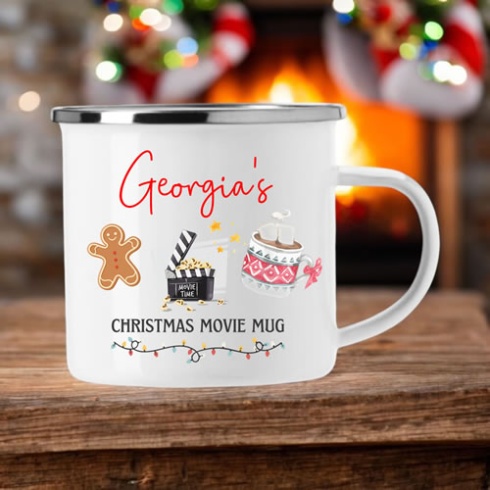 Personalised Christmas Movie Enamel Mug